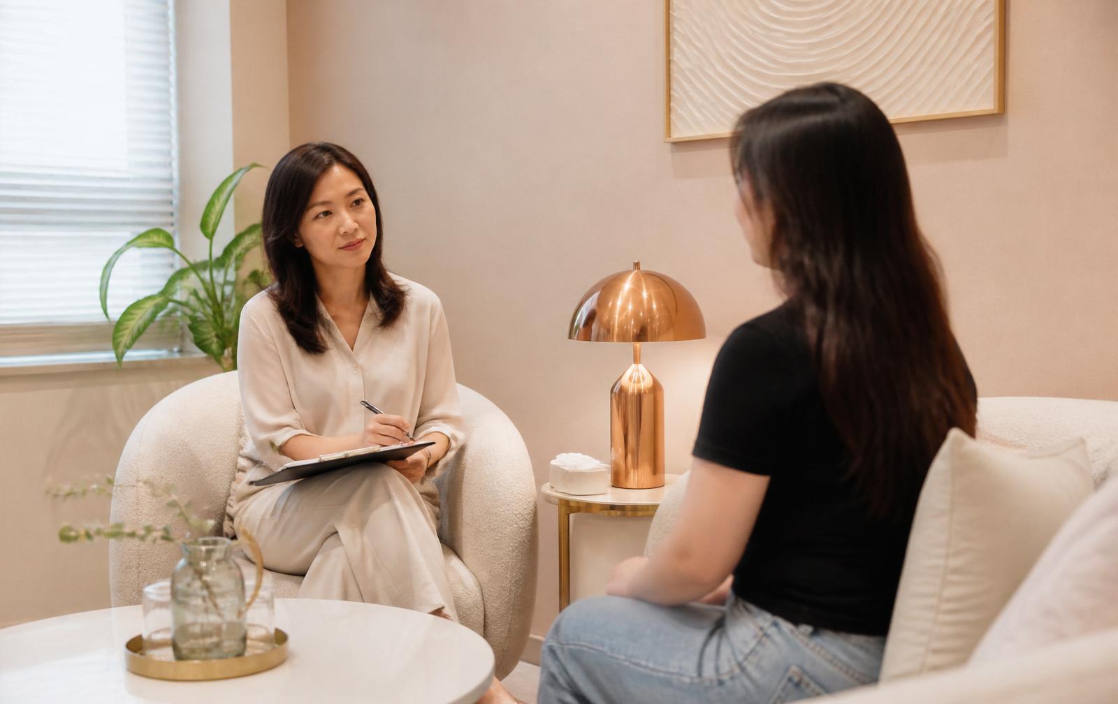 心理師於獨立諮商室與個案進行會談